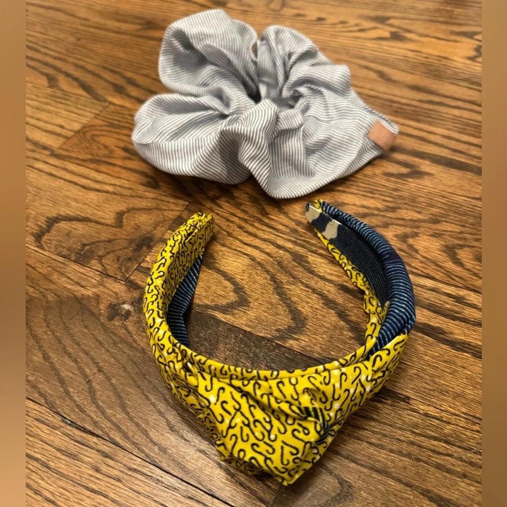 2pc Hair Accessory Bundle Knotted Headband + Stripe Scrunchie Set